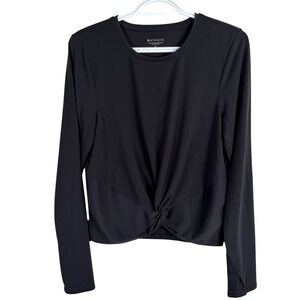 Athleta Essence Twist Top Women M Black Cropped Activewear L/S Stretch